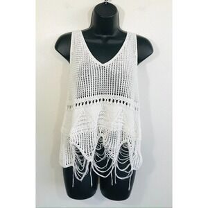 Crochet Knit Crop Top Country Music Festival Womens Off White Open Cotton, OS